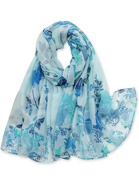 Women's Bright Blue Cover Hijab Cotton Voile Wrap for Spring Fall Scarf Shawl